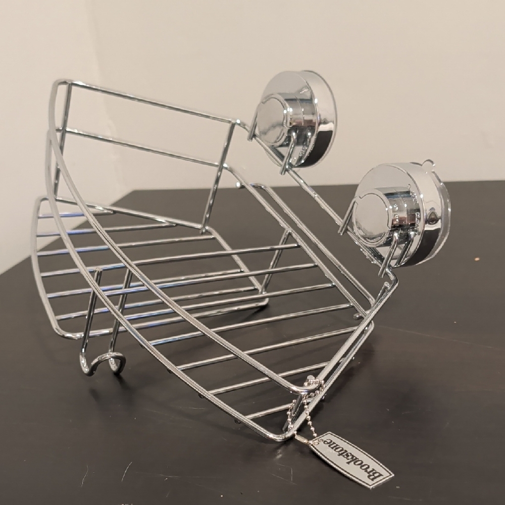 Brookstone Silver Chrome Bathroom Organizer with Suction Cups Shower Caddy Metal